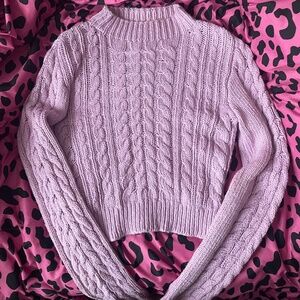 Lavender Cable Knit Cropped Sweater Lilac Light Purple S XS